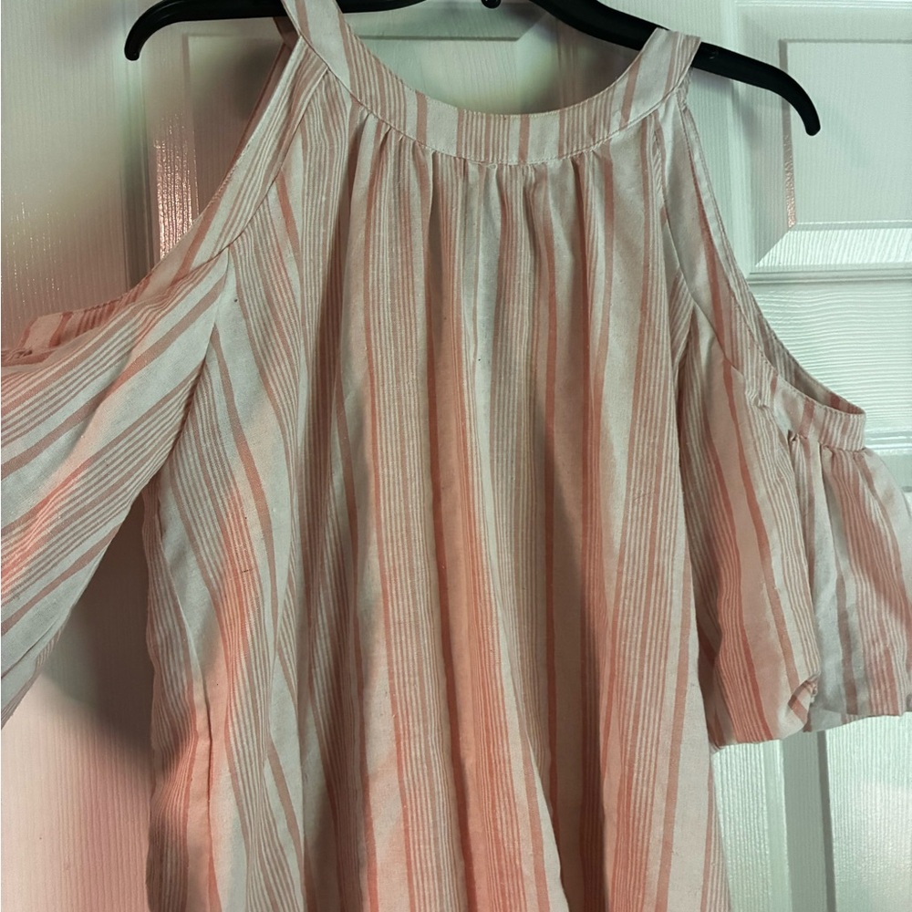 Entro Pink and Cream Striped Cold Shoulder Blouse